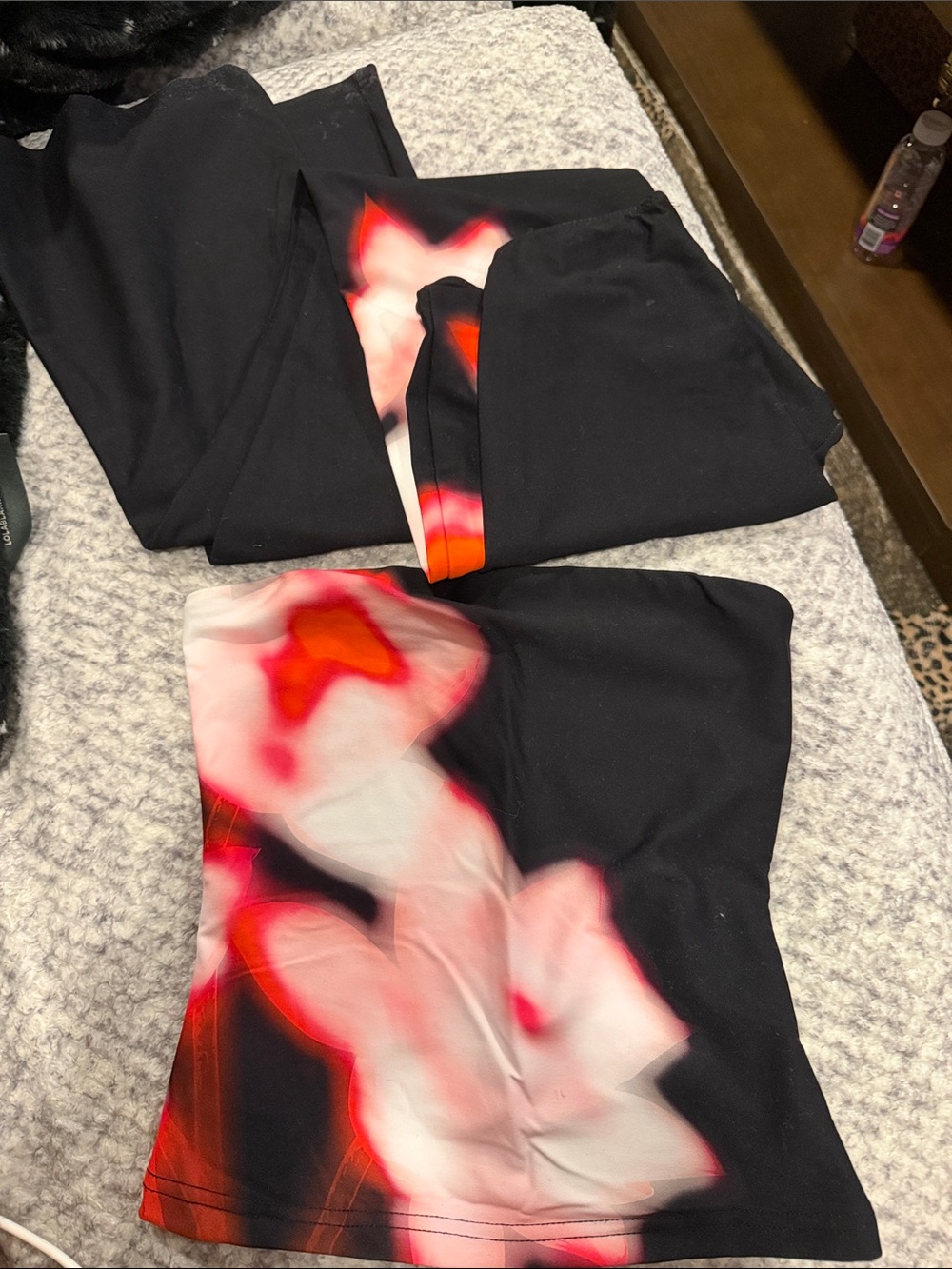 White Fox Boutique Black Leggings with Red and White Floral Accent